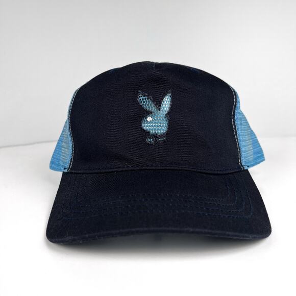 NWT Vintage Y2K Playboy Bunny Blue Trucker Hat Cap Headwear New With Tags